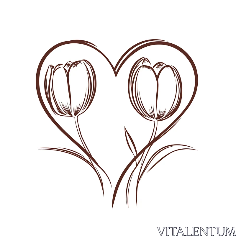 Floral Heart: Two Tulips in Love AI Image