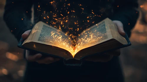 Mystical Book with Golden Sparks