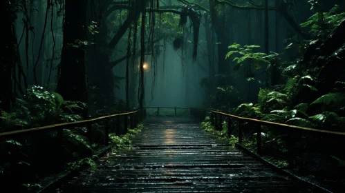 Misty Nocturnal Rainforest Pathway - A Journey into the Unknown