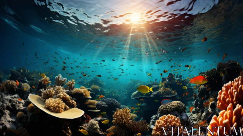Sunlit Coral Reef: A Call for Environmental Awareness AI Image