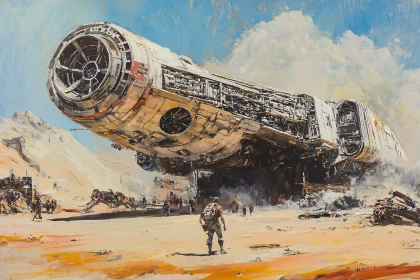 Sci-Fi Spaceship Landscape Painting