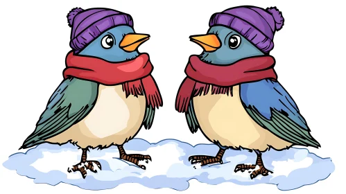 Birds with Winter Hats and Scarves