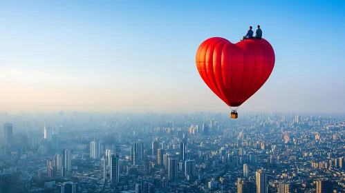 Heart Balloon Over Urban Landscape