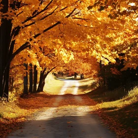 Autumn Road with Golden Canopy of Trees