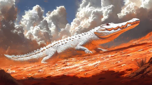 White Alligator in Lava Landscape