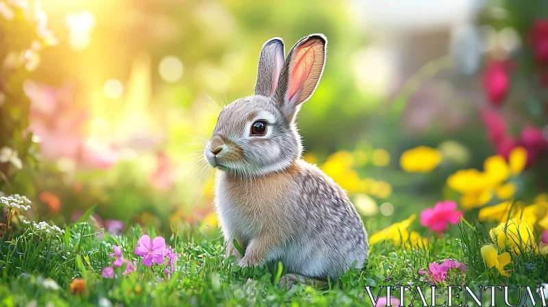 Rabbit Surrounded by Blooming Flowers