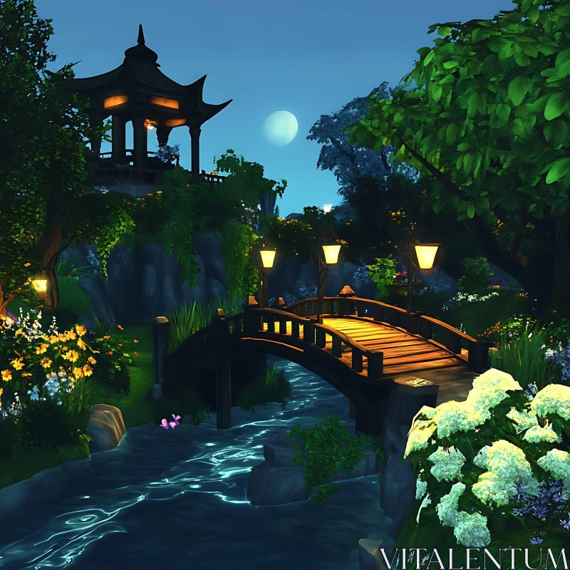 Tranquil Night Landscape with Bridge