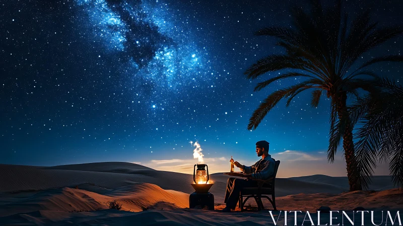 AI ART Man Contemplating Desert Landscape at Night