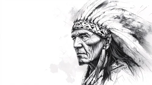 Ink Drawing of a Native American Chief