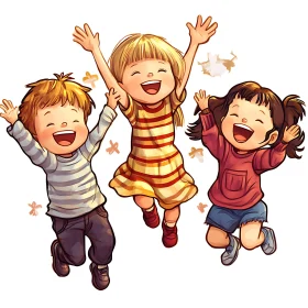 Cartoon Kids Celebrating Friendship