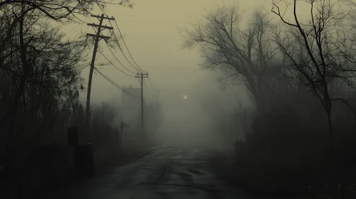 Misty Road Through Gloomy Landscape