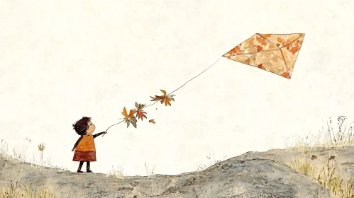 Child with Leaf Kite on Hill