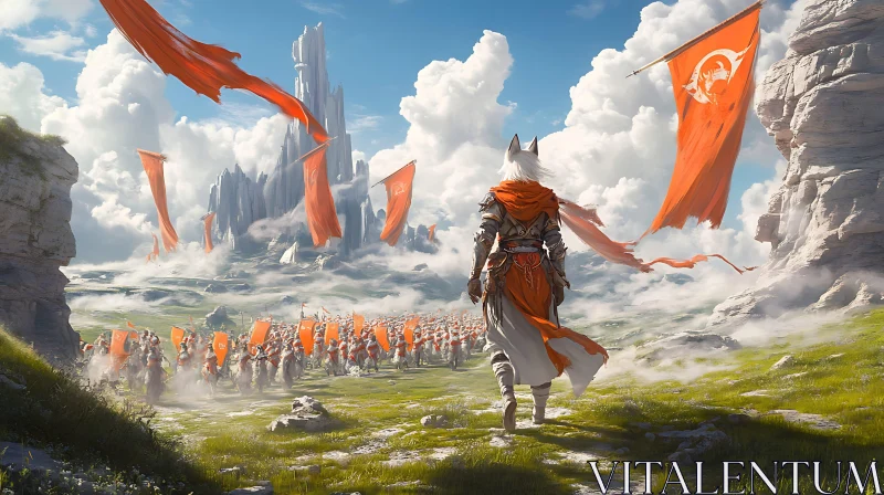 AI ART Fantasy Landscape with Warrior and Army