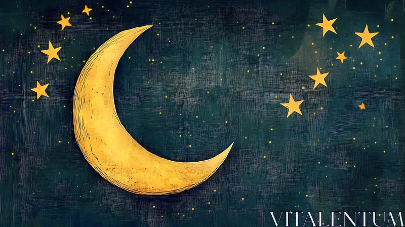 Crescent Moon with Stars Illustration