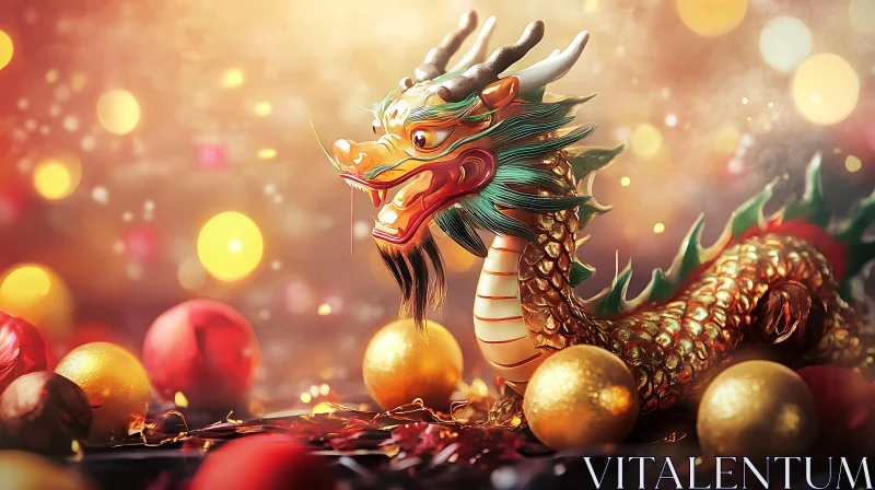 Oriental Dragon Sculpture with Festive Orbs