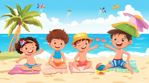 Kids on the Beach Illustration