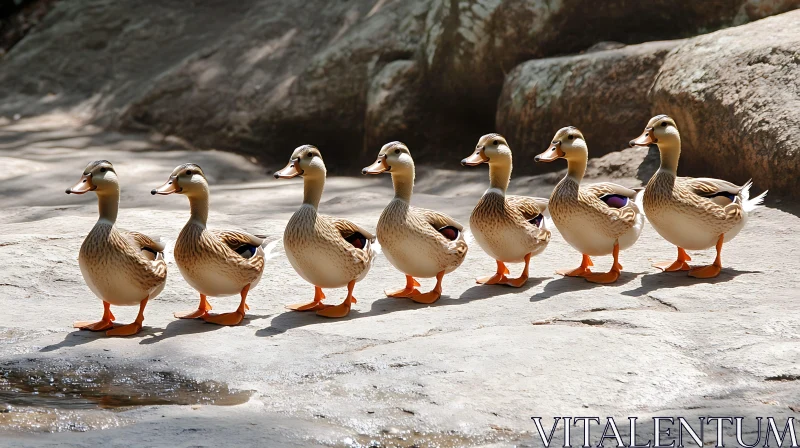 Row of Ducks Outdoor Scene