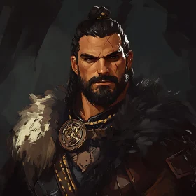 Bearded Warrior with Stern Gaze Digital Art