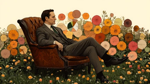 Contemplative Man in Floral Setting