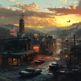 Wasteland Cityscape at Sunset