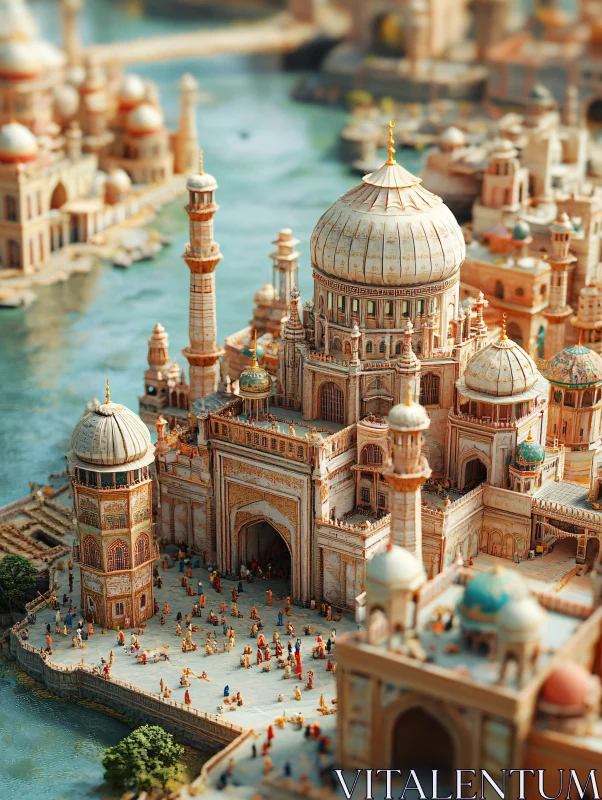 Detailed Miniature City with River