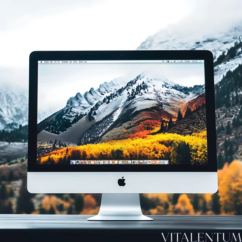 Computer Display with Scenic Mountain View