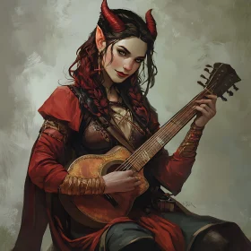 Portrait of a Demon Woman Playing Guitar