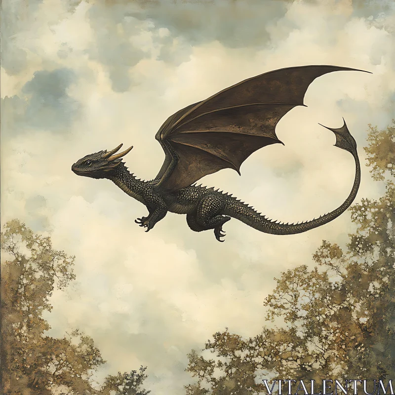 Dragon in Flight over Forest Canopy