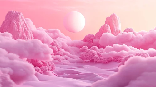 Gentle Pink Cloudscape with Hills and Sky
