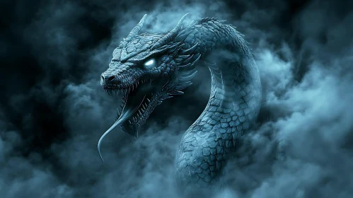 Serpentine Dragon Emerging from Smoke