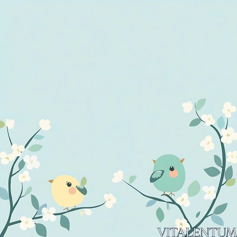 Stylized Birds with Floral Accents