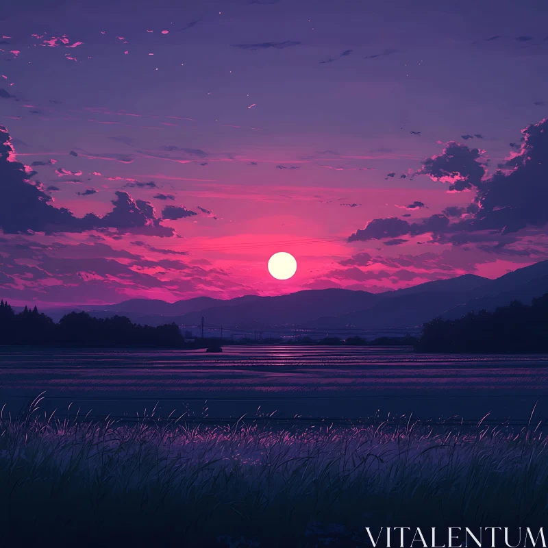 Serene Purple Sunset Landscape View