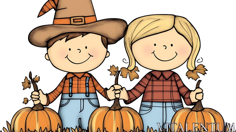 Whimsical Autumn Cartoon with Pumpkins