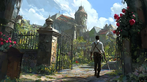 Man Walking Towards Castle