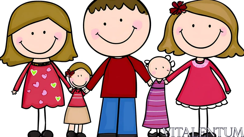 Happy Family Togetherness Cartoon Drawing