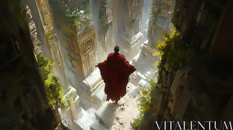 Monk in Ancient City Ruins