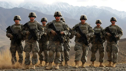 Military Unit Posing in Mountainous Terrain
