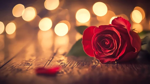 Single Rose with Bokeh Lights
