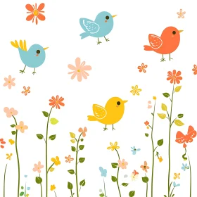 Colorful Birds and Floral Design