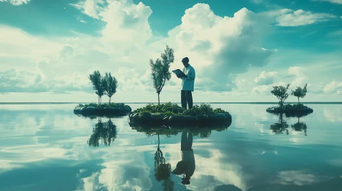 Man on Island Nature Reflection