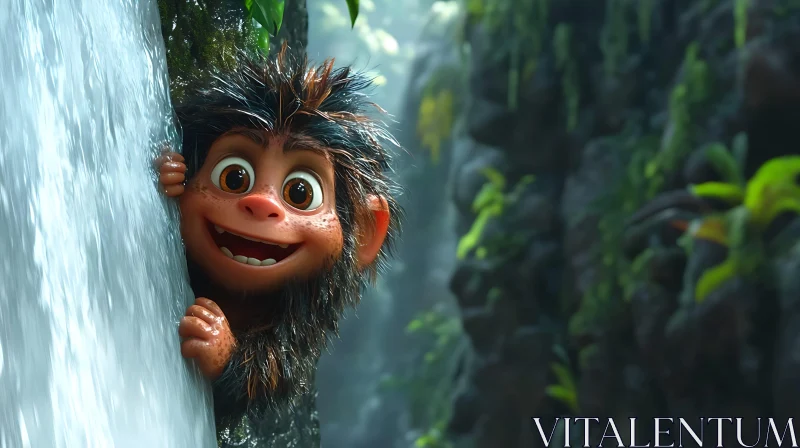 Smiling Cartoon Character by Waterfall AI Image