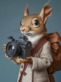 Squirrel in Coat Holding Camera