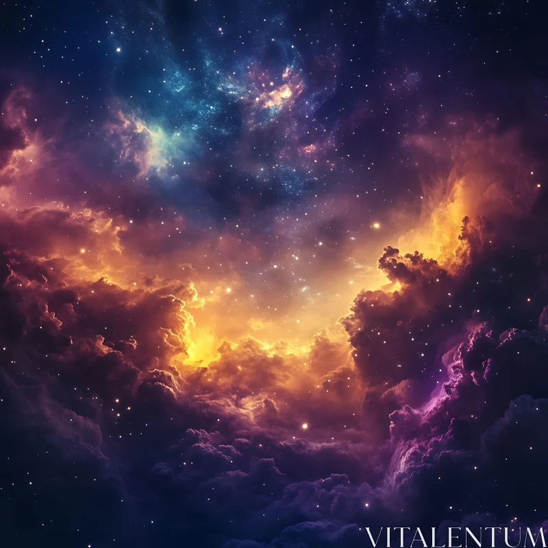 Cosmic Nebula with Starry Night