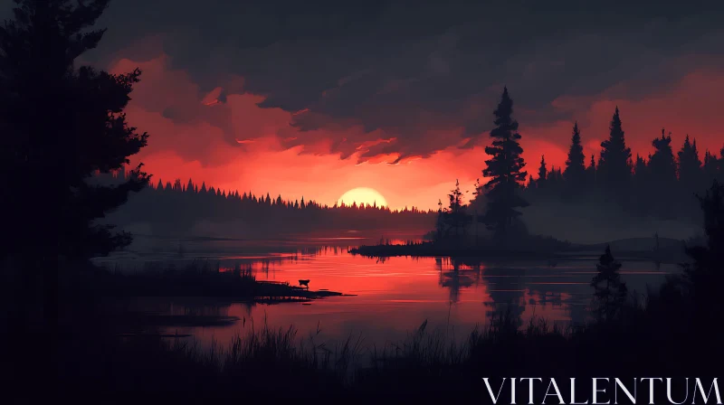 Peaceful Sunset Over Lake with Forest