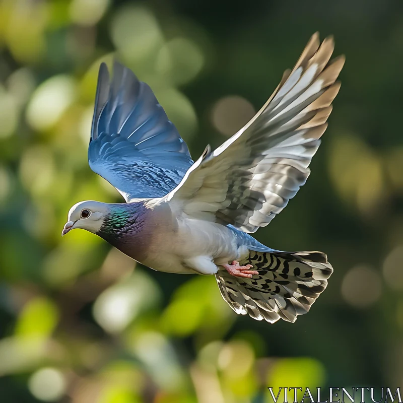 Dove in Flight: Wings Against Green