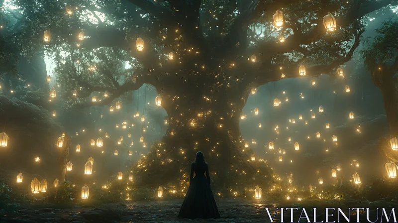 Lantern Tree in Misty Woods