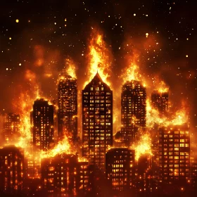 Inferno in the Urban Night: Skyscrapers Ablaze