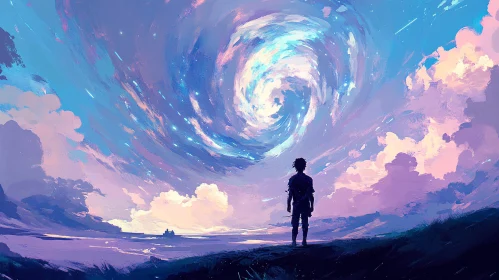 Contemplation Under a Swirling Sky
