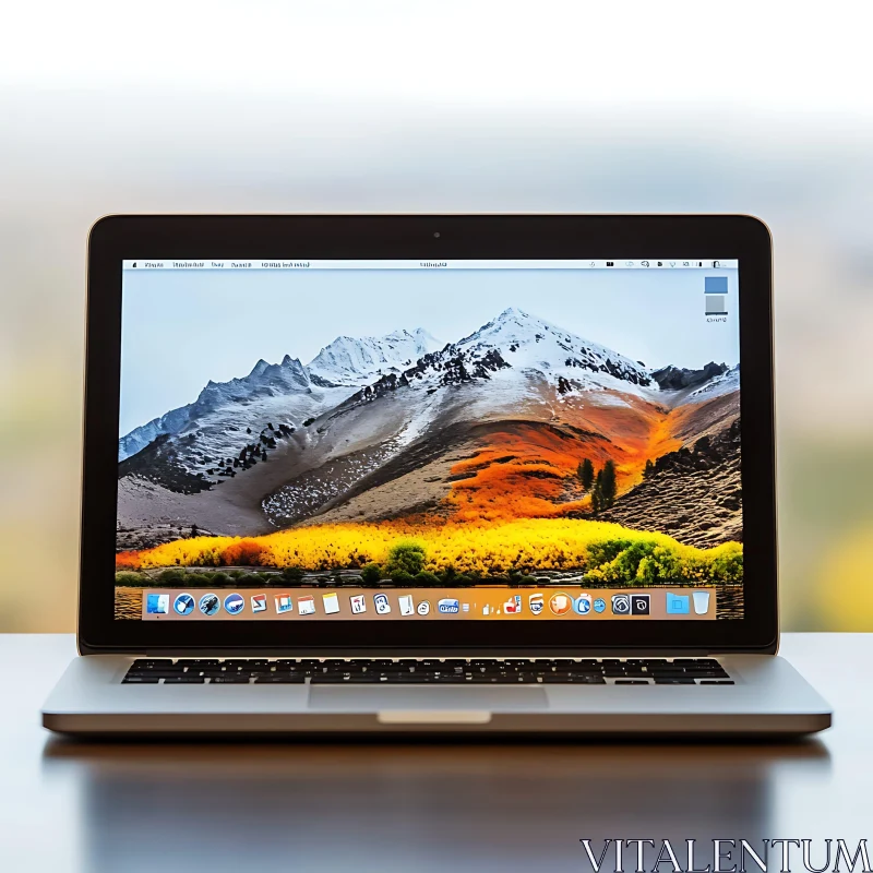 High-Definition Mountain Landscape on Laptop Screen