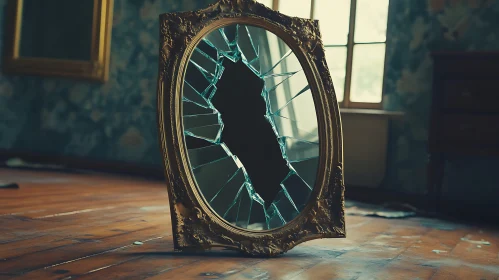 Antique Mirror with Broken Glass